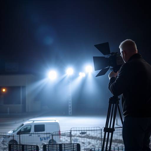 El equipo de iluminaci贸n ajustando focos para una escena nocturna.