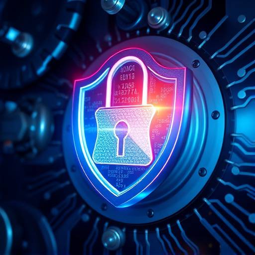 Representaci贸n visual de un escudo que simboliza la protecci贸n de datos con un candado y engranajes.